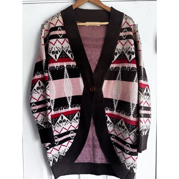 IndiaStyle Tejidos Wear with Love Aztec Tribal Pattern Cardigan Sweater M BoHo - Picture 2 of 5